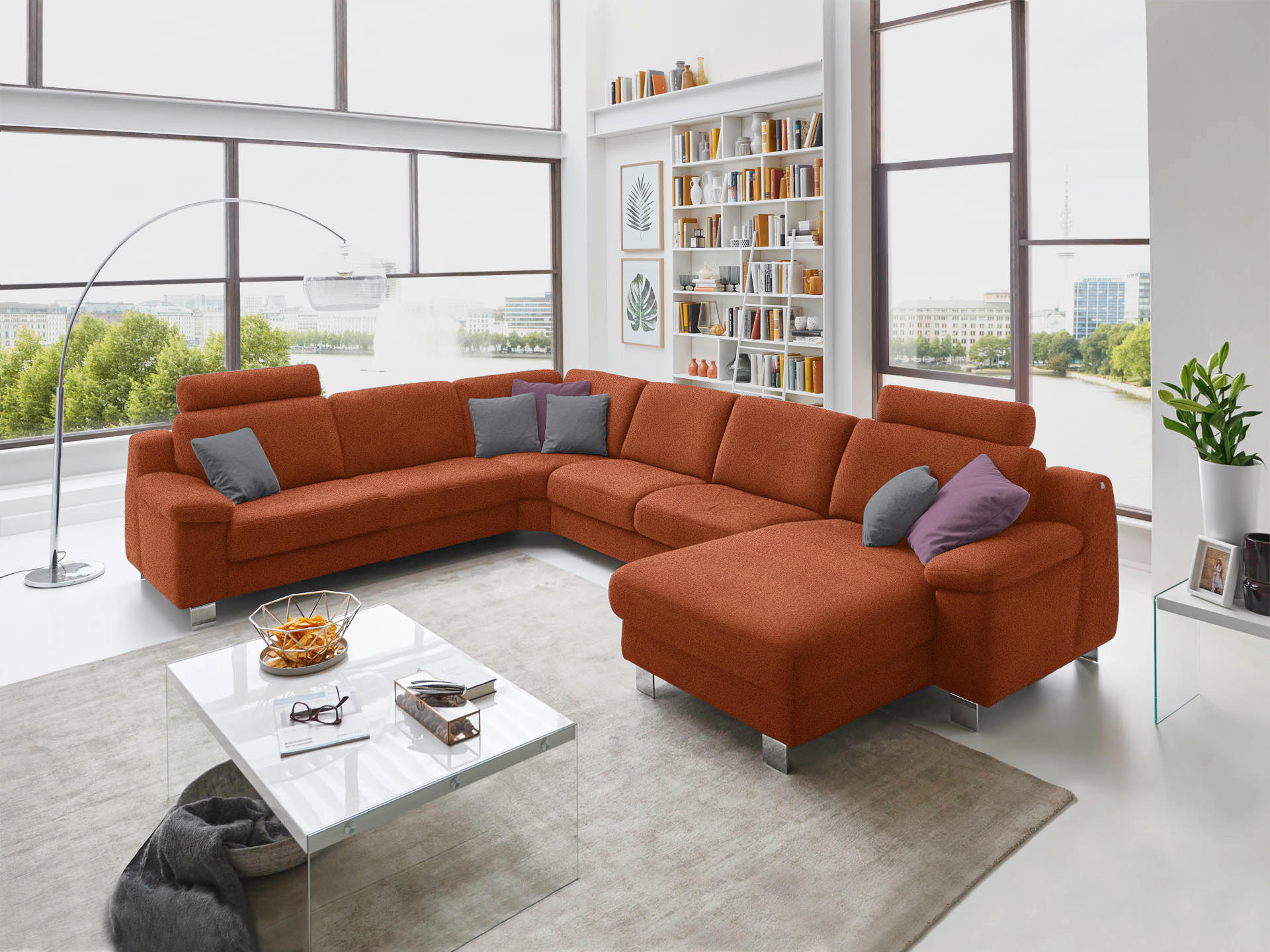 WOHNLANDSCHAFT in Mikrofaser Orange, Terracotta  - Chromfarben/Terracotta, Design, Textil/Metall (278/364/166cm) - Valdera