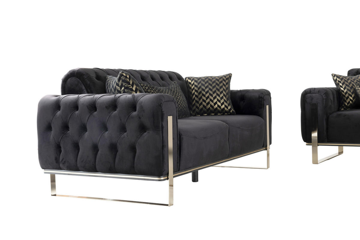 2-SITZER-SOFA in Samt Schwarz  - Goldfarben/Schwarz, Design, Textil (187/94/84,5cm) - Livetastic