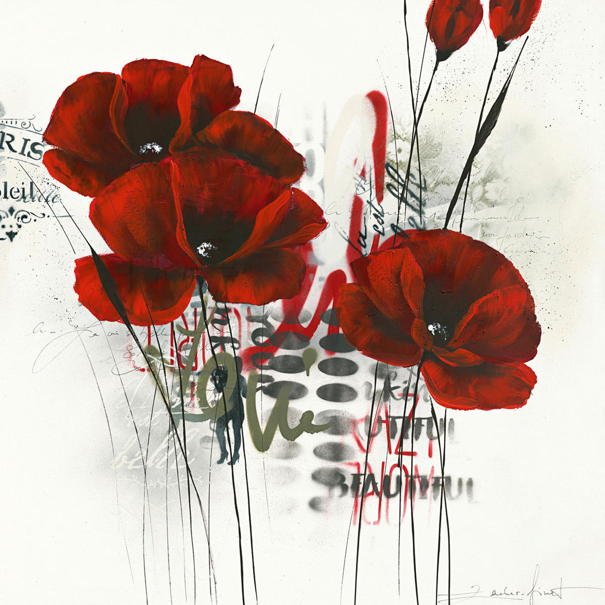 KUNSTDRUCK Blumen 30/30 cm  - Rot/Schwarz, Basics, Papier (30/30cm) - Monee