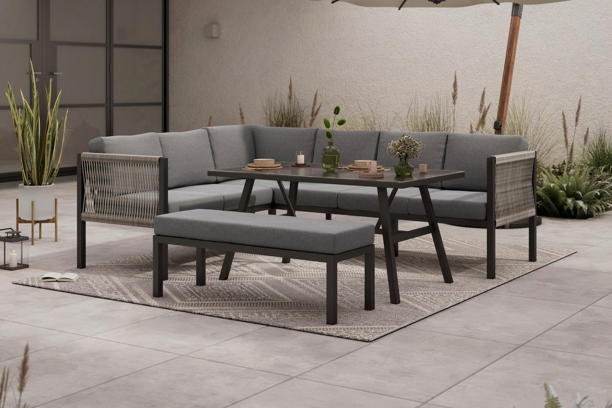 VRTNA GARNITURA   metal, plastika, staklo, tekstil  antracit, tamno siva    - tamno siva/antracit, Design, staklo/metal (187/241cm) - Ambia Garden