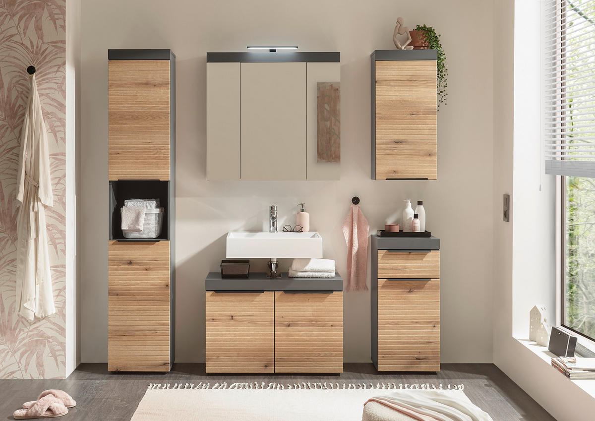 MIDISCHRANK 36/79/31 cm  - Eichefarben/Schwarz, Basics, Holzwerkstoff/Kunststoff (36/79/31cm) - MID.YOU