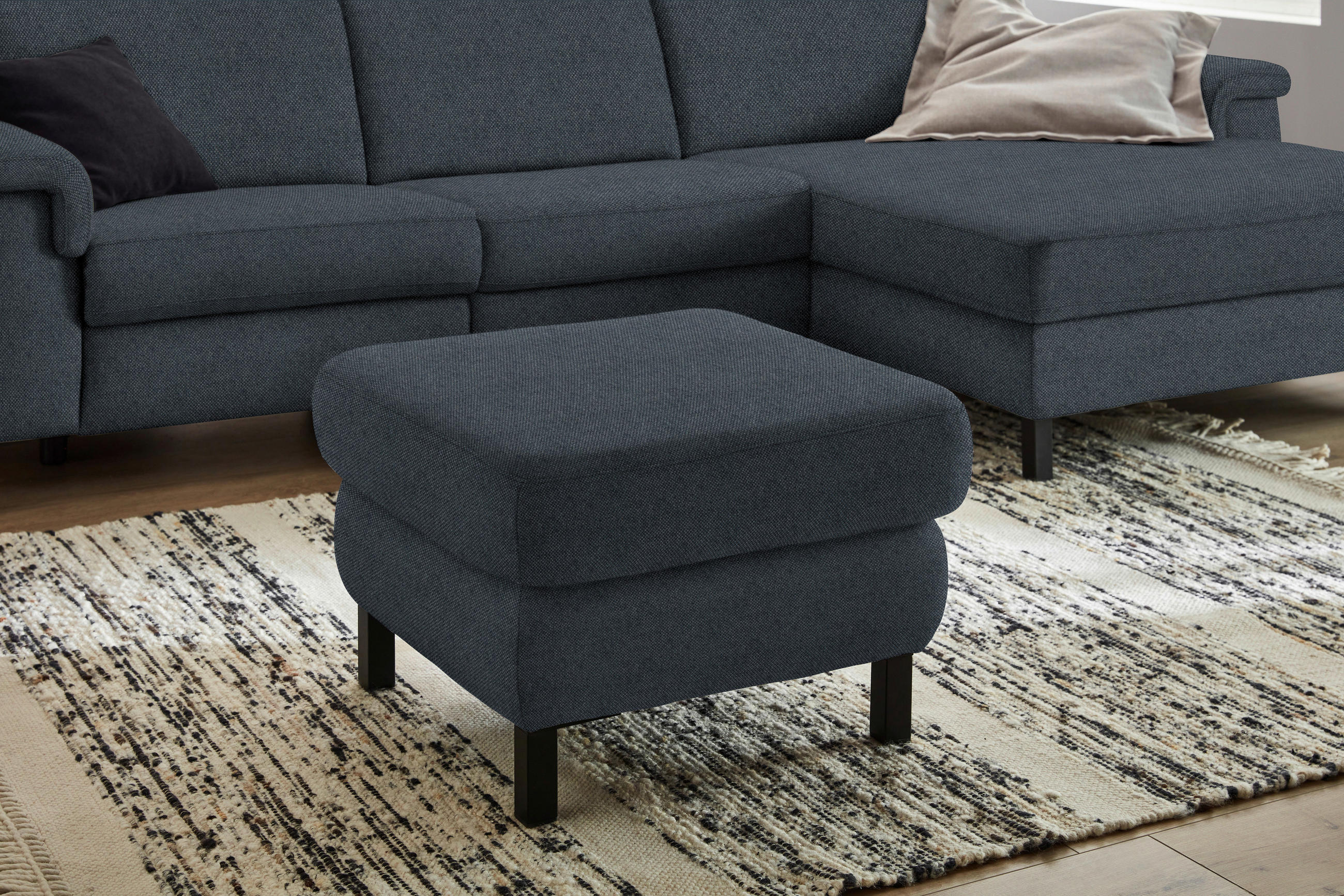 HOCKER in Textil Anthrazit  - Anthrazit/Schwarz, Konventionell, Textil/Metall (69/47/69cm) - Pure Home Comfort