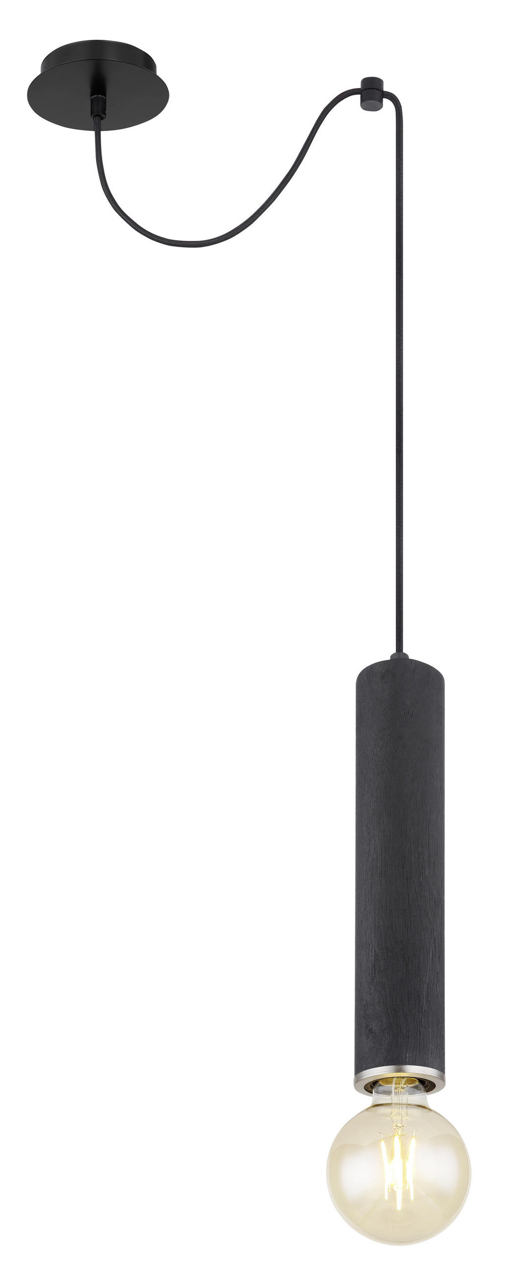 ZÁVĚSNÉ SVÍTIDLO, 12/160 cm  - černá/barvy niklu, Basics, kov/dřevo (12/160cm) - Globo