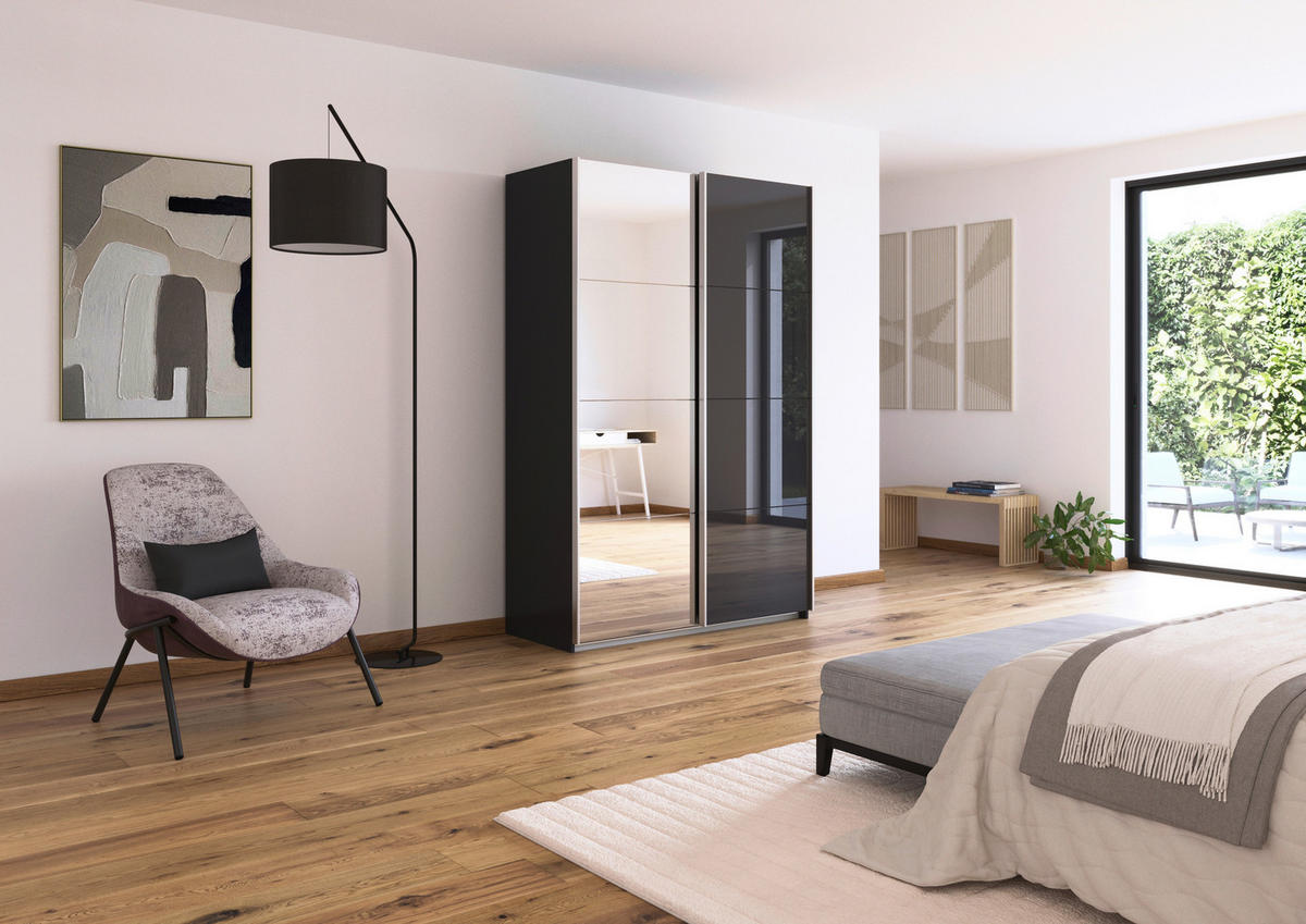 SCHWEBETÜRENSCHRANK  in Grau  - Alufarben/Grau, KONVENTIONELL, Glas/Holzwerkstoff (136/229/62cm) - Xora