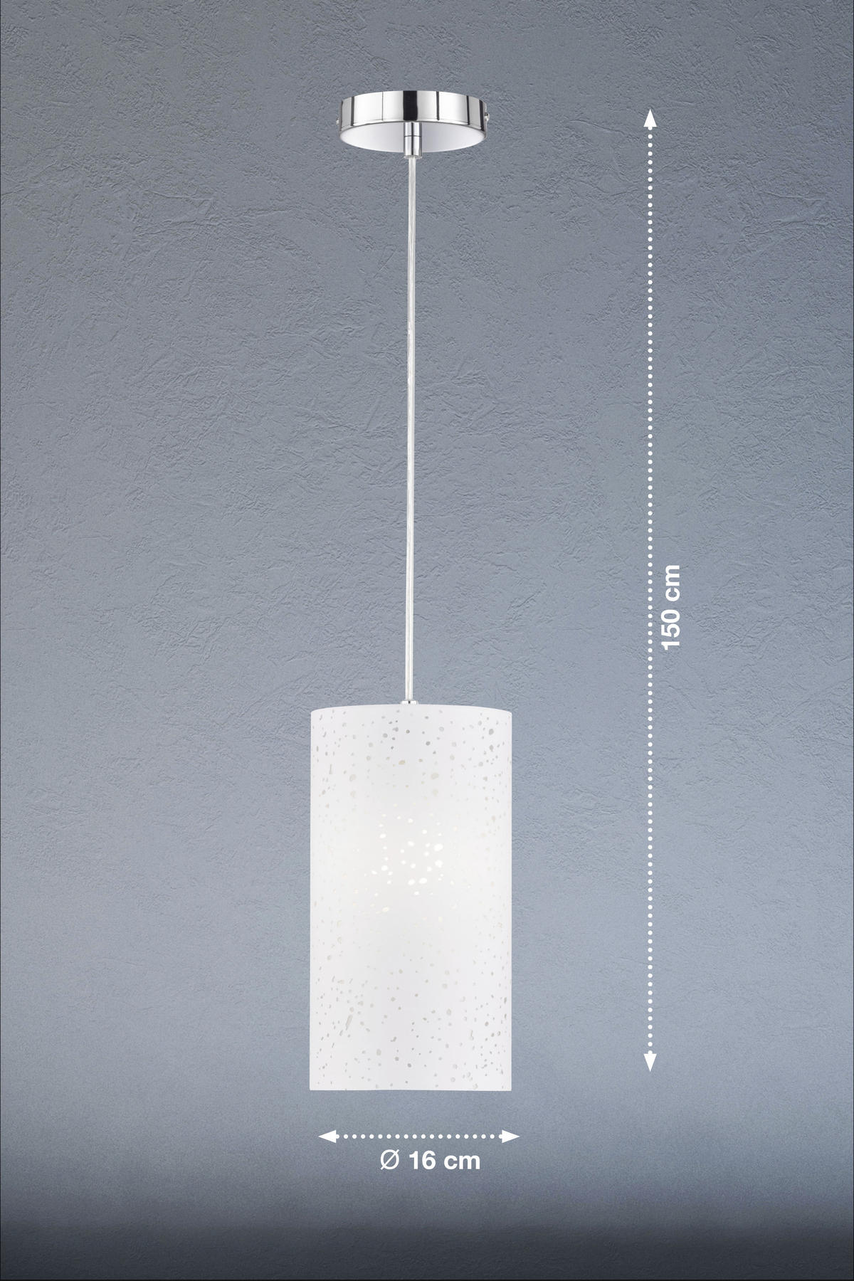 HÄNGELEUCHTE 16/150 cm    - Chromfarben/Weiss, Design, Textil/Metall (16/150cm) - Fischer & Honsel