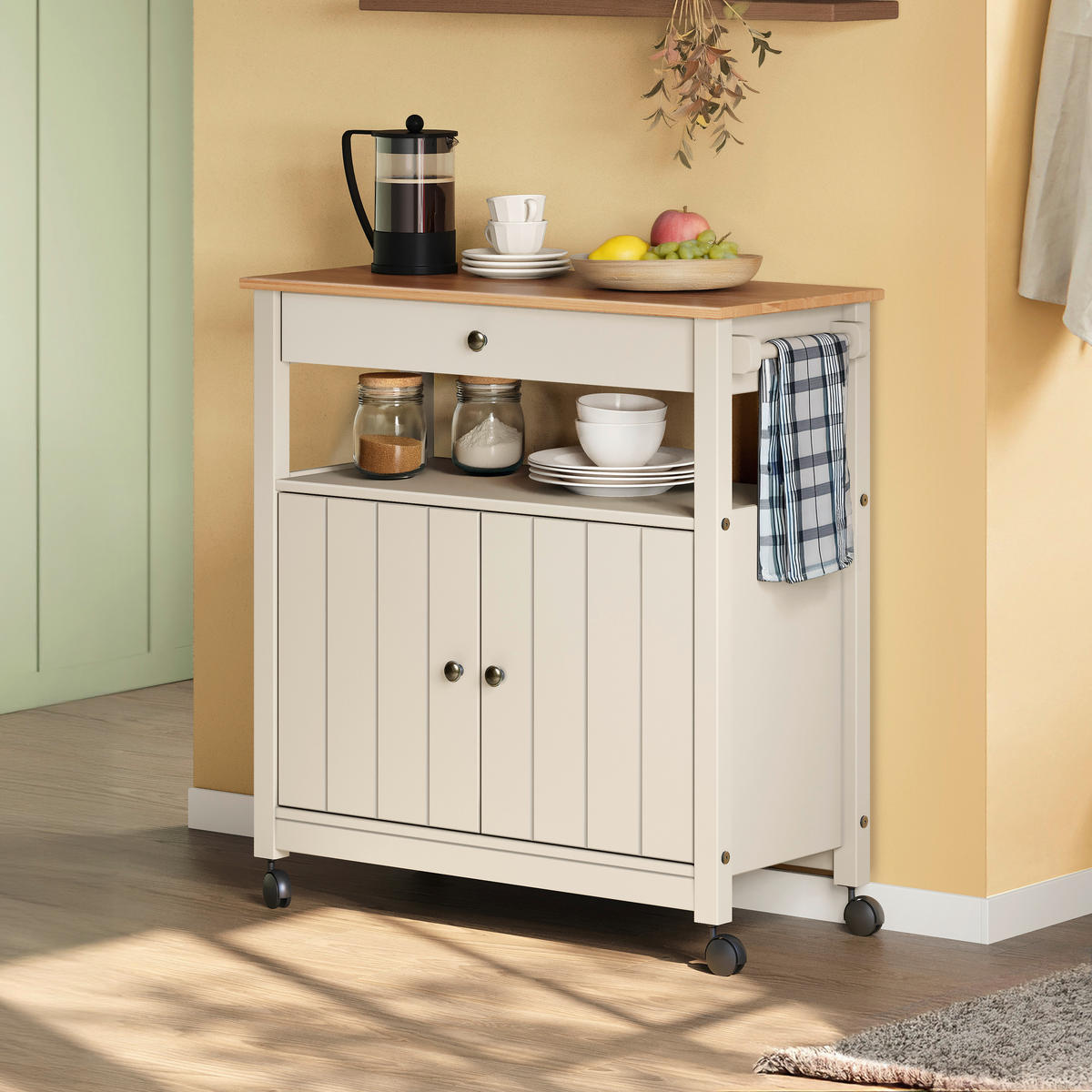 SERVIERWAGEN Pinie massiv Braun, Beige  - Beige/Gelb, MODERN, Holz/Kunststoff (85/90,6/40cm) - Livetastic