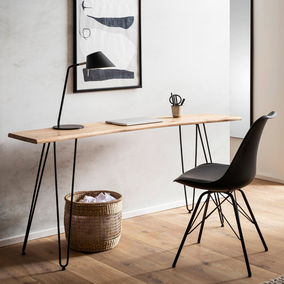 SCHREIBTISCH 150/36/75 cm  in Akaziefarben  - Schwarz/Akaziefarben, Design, Holz/Metall (150/36/75cm) - MID.YOU