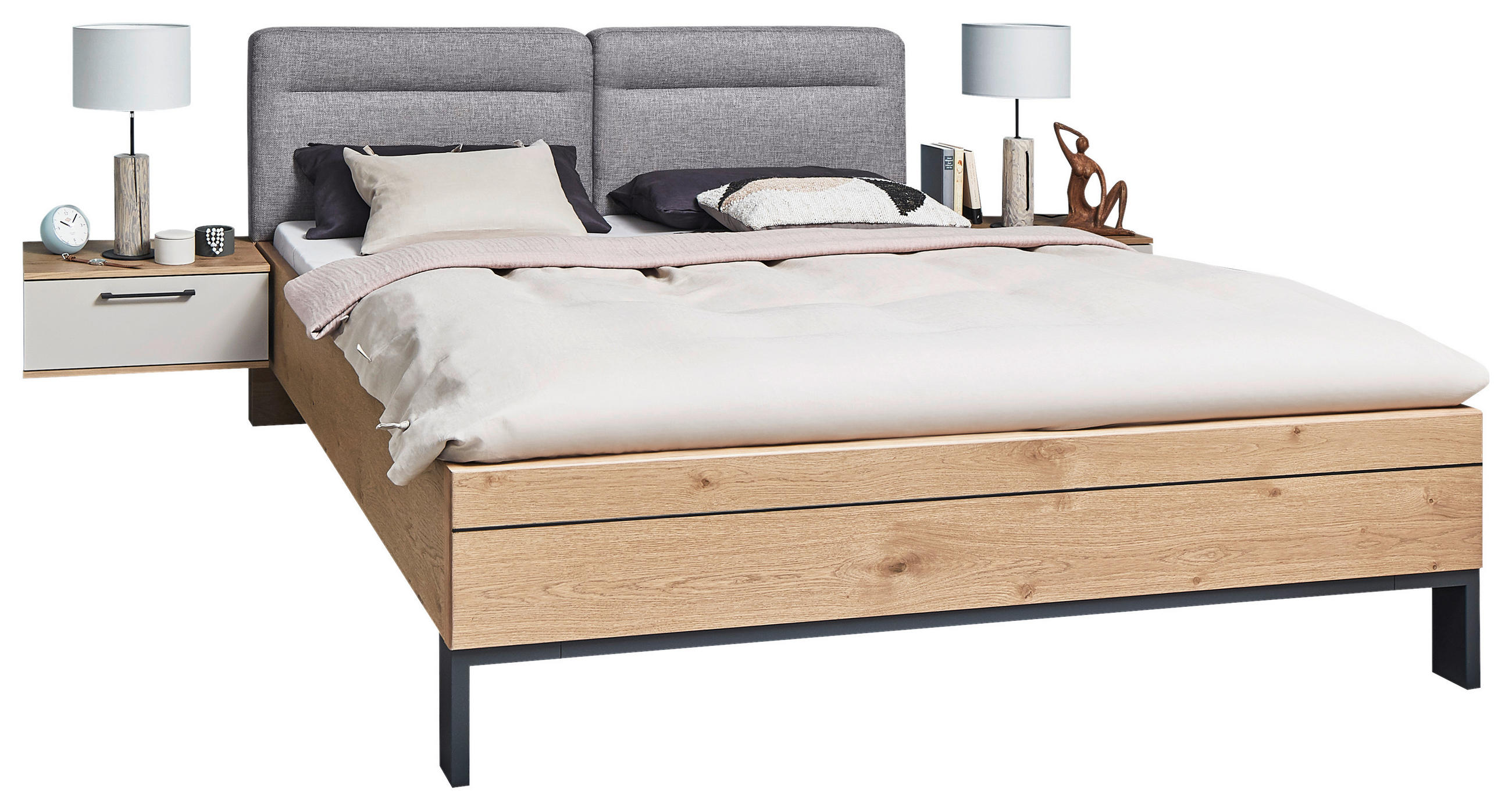 BETTANLAGE 180/200 cm  in Anthrazit, Grau, Taupe, Eichefarben  - Taupe/Eichefarben, KONVENTIONELL, Holzwerkstoff/Textil (180/200cm) - Dieter Knoll