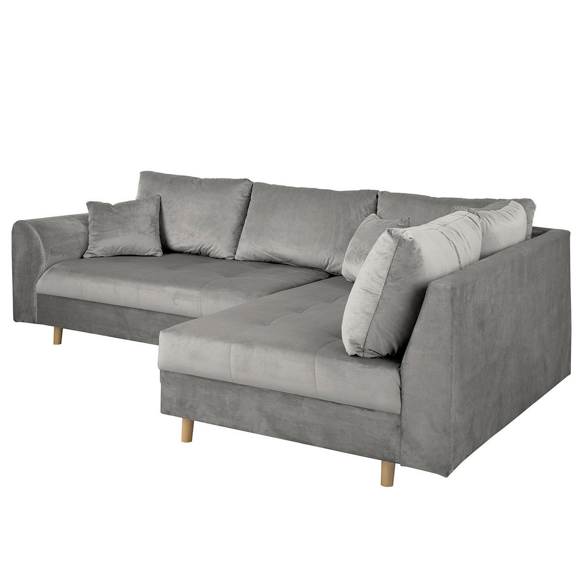 ECKSOFA inkl. Hocker Ariella Grau Samt Rückenkissen, Hocker  - Naturfarben/Grau, Design, Holz/Textil (231/161cm) - Livetastic