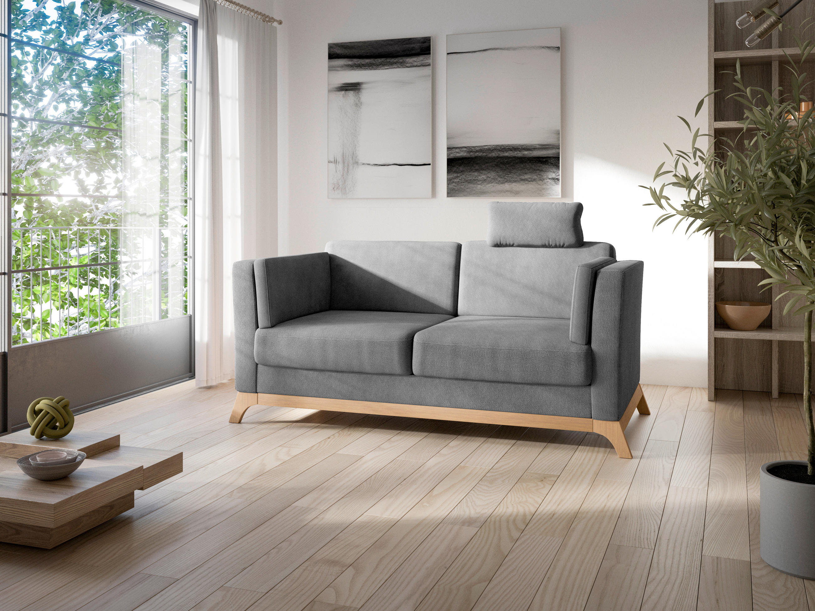 2,5-SITZER in Flachgewebe Grau  - Eichefarben/Grau, KONVENTIONELL, Holz/Textil (183/84/93cm) - Sit & More