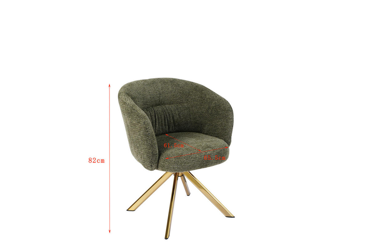 ARMLEHNSTUHL  Sitzfläche 360° drehbar Mikrofaser  Grün, Goldfarben  - Goldfarben/Grün, Design, Textil/Metall (65.5/82/61.5cm) - Hom`in
