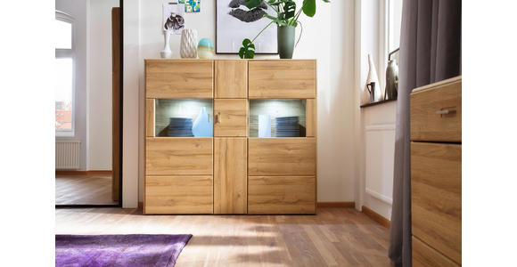 HIGHBOARD 154/139/39 cm - Eichefarben/Grau, KONVENTIONELL, Glas/Holzwerkstoff (154/139/39cm) - Cantus