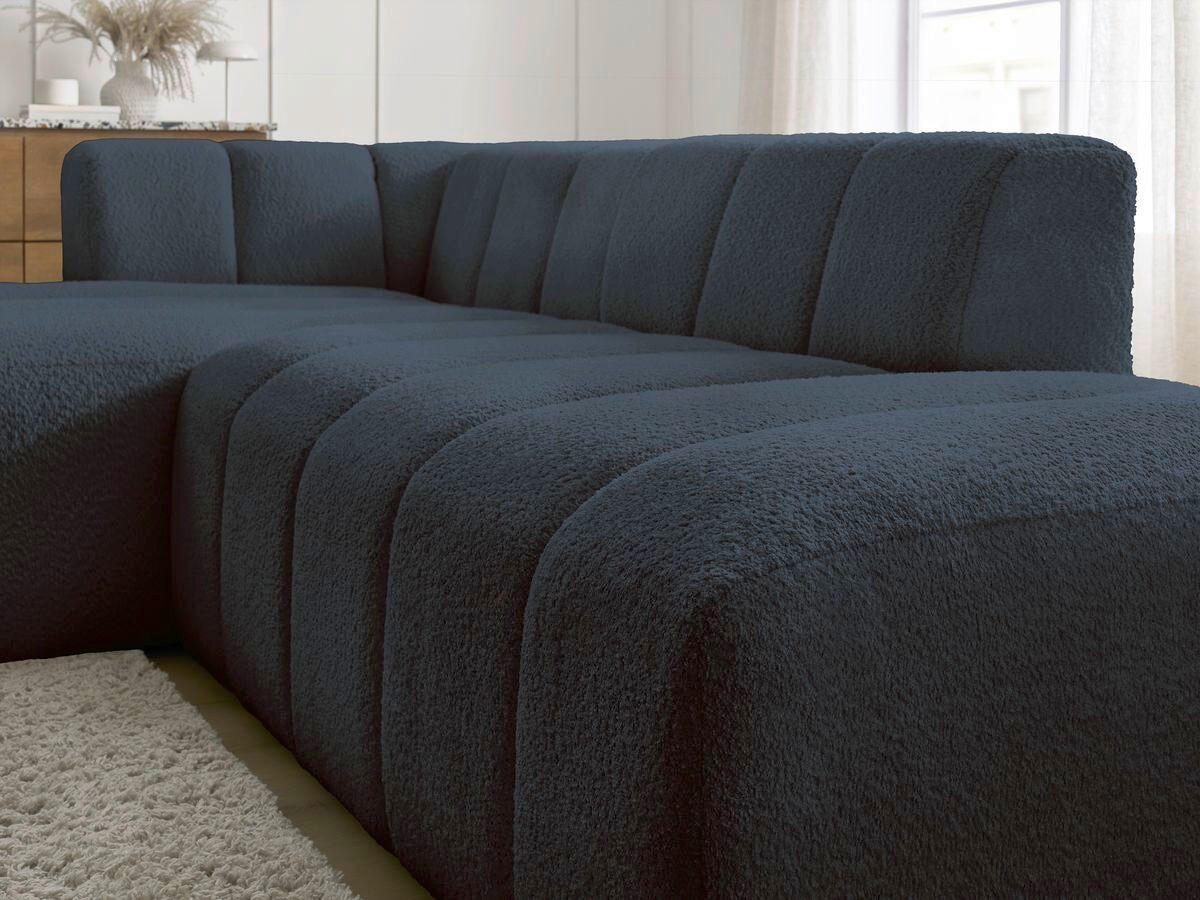 ECKSOFA Ottomane links  ANNECY Dunkelblau Bouclé  - Schwarz/Dunkelblau, MODERN, Kunststoff/Textil (170/262cm)