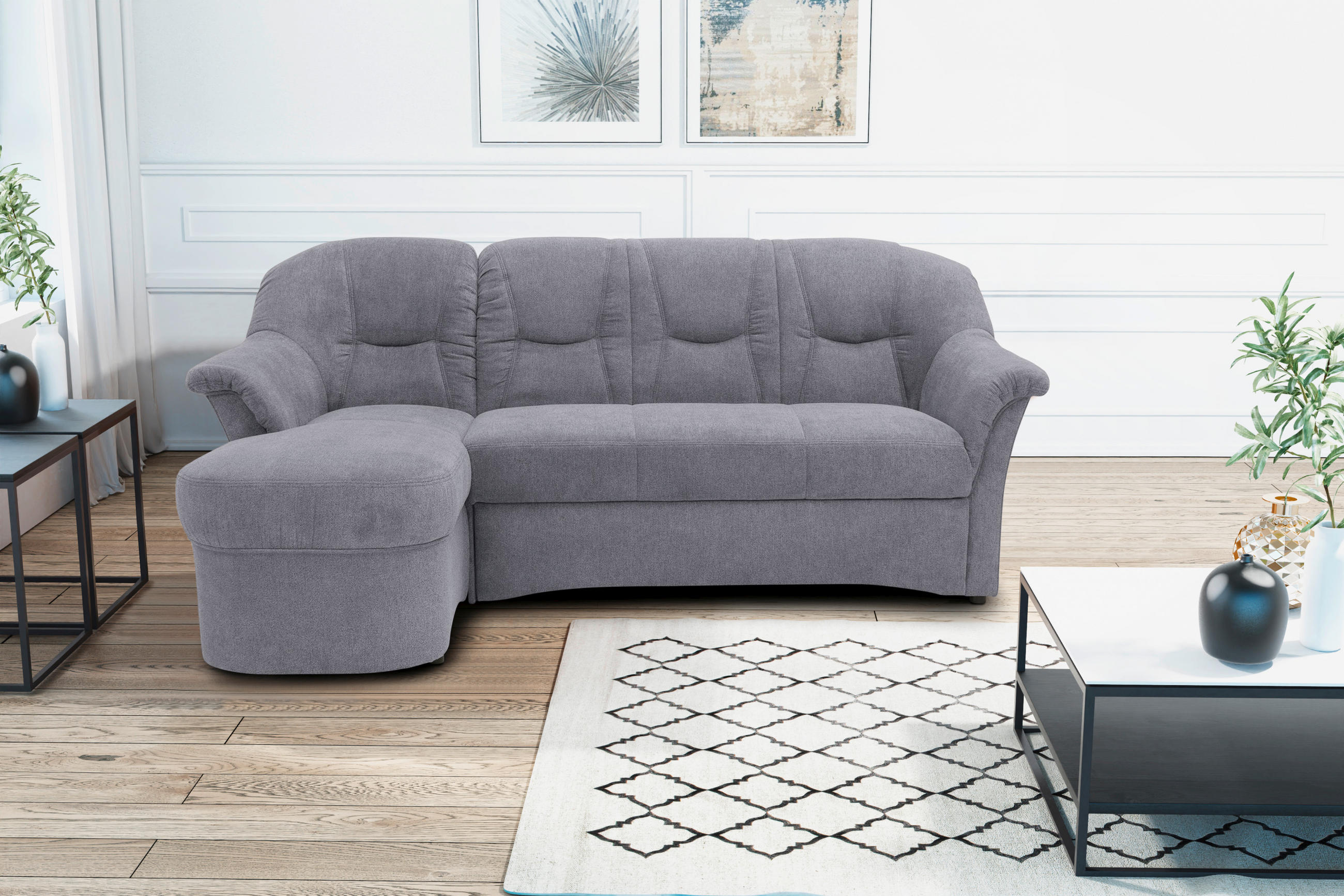 ECKSOFA Dunkelgrau Mikrofaser - Dunkelgrau/Schwarz, KONVENTIONELL, Kunststoff/Textil (146/232cm) - MID.YOU