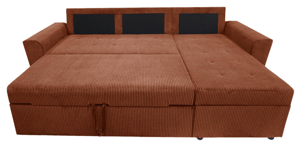 ECKSOFA TERMOLI in Cord Rostfarben  231/155 cm  - Rostfarben/Schwarz, Design, Kunststoff/Textil (231/155cm) - MID.YOU