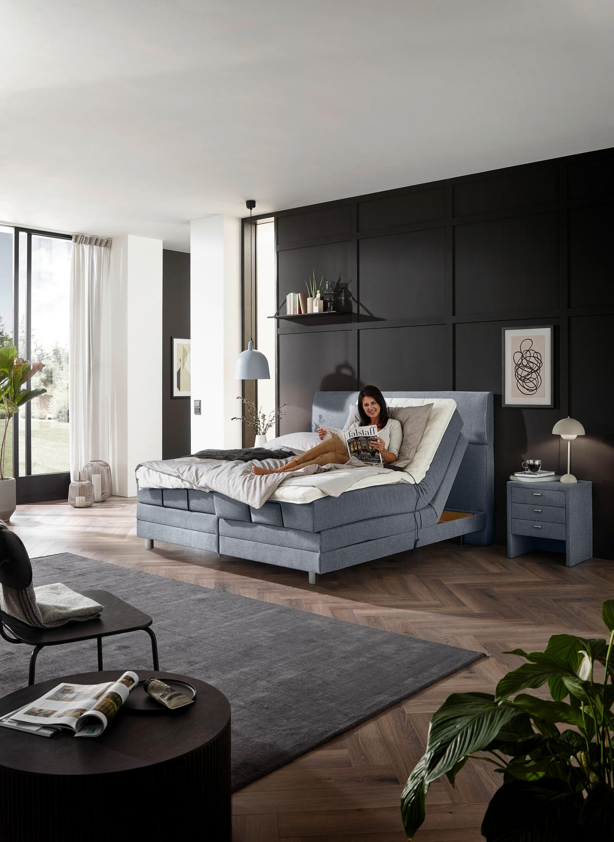 BOXSPRINGBETT 180/200 cm  in Graublau  - Chromfarben/Graublau, KONVENTIONELL, Holz/Kunststoff (180/200cm) - Voleo