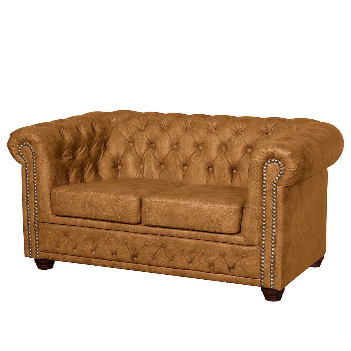 2-SITZER-SOFA YORK Lederlook Cognac  - Cognac/Braun, Design, Holz/Textil (148/72/86cm) - P & B