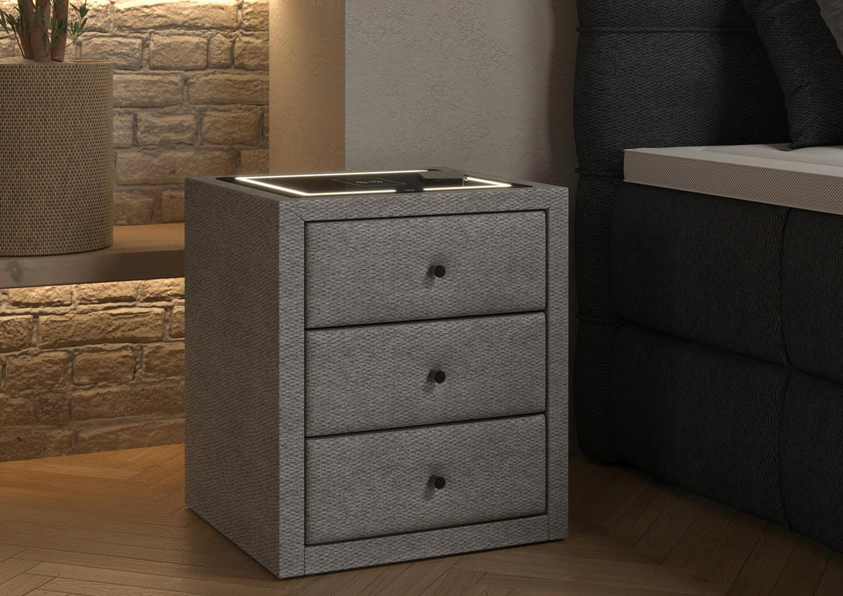NACHTSCHRANK 49,5/56,5/46 cm, Grau,  - Schwarz/Grau, Basics, Glas/Kunststoff (49,5/56,5/46cm) - Chameo