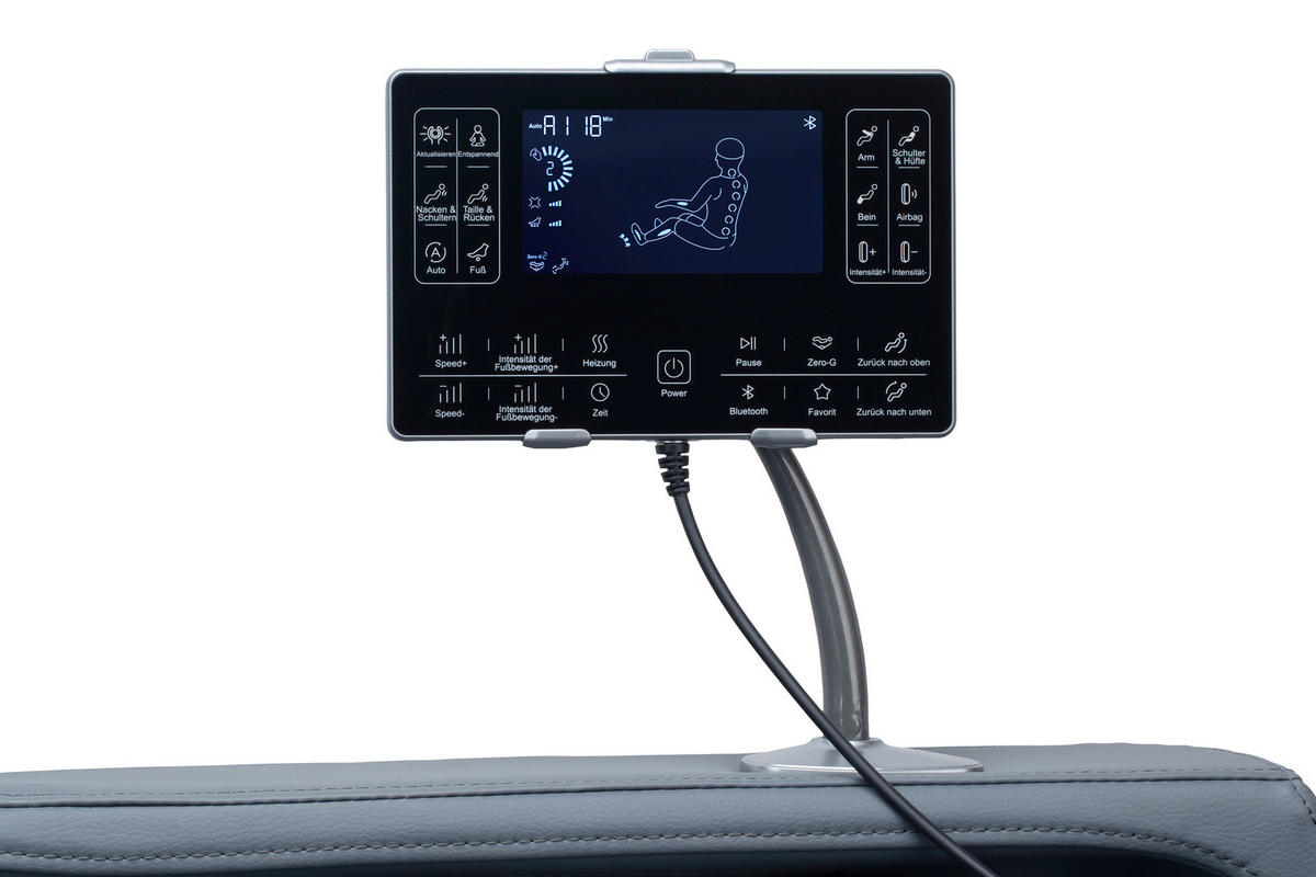 MASSAGESESSEL Fixed po Series  mit Lederlook Grau, Schwarz Relaxfunktion, Liegefunktion, Netzbetrieb, Massagefunktion, USB-Anschluss, ausziehbare Fußstütze, automatische Rückholfunktion, Bluetooth-Lautsprecher, inklusive Armlehnen, Nackenkissen abnehmbar Rückenkissen, Nackenstütze, Sitzkissen, Relaxfunktion, Fußteilverstellung, Nackenkissen  - Schwarz/Grau, KONVENTIONELL, Kunststoff/Textil (136/74,5/104,6cm) - Novel