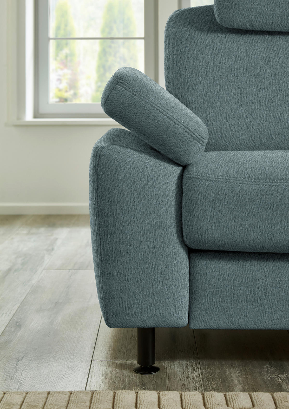 ECKSOFA Flachgewebe Blaugrau  - Blaugrau/Schwarz, Konventionell, Textil/Metall (248/252cm) - Beldomo Comfort