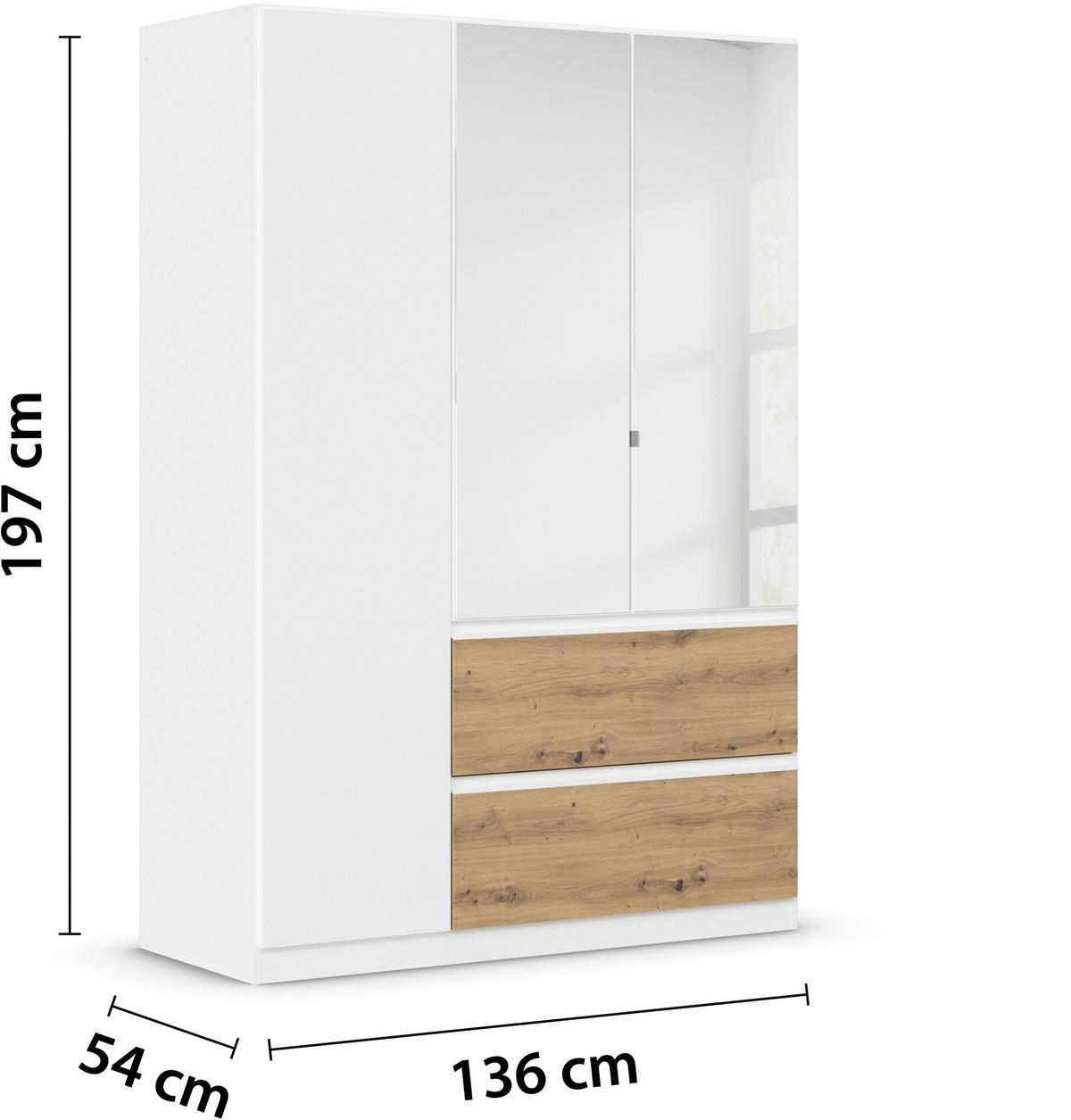 DREHTÜRENSCHRANK in Weiss, Eiche Artisan  - Weiss/Eiche Artisan, Modern, Holzwerkstoff (136/197/54cm) - Rauch Möbel
