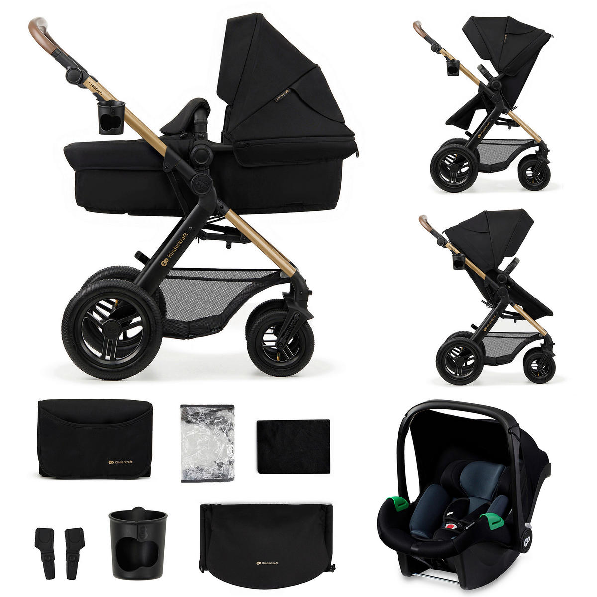 KINDERWAGENSET Moov 2 Air  - Goldfarben/Schwarz, Basics, Textil/Metall (60/86.5/106cm) - Kinderkraft