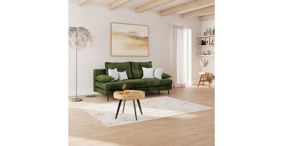 SCHLAFSOFA Chenille Olivgrün Rückenkissen, Armlehnenkissen, Bettkasten, Schlaffunktion, Rücken echt  - Schwarz/Olivgrün, KONVENTIONELL, Textil/Metall (203/94/96cm) - Carryhome