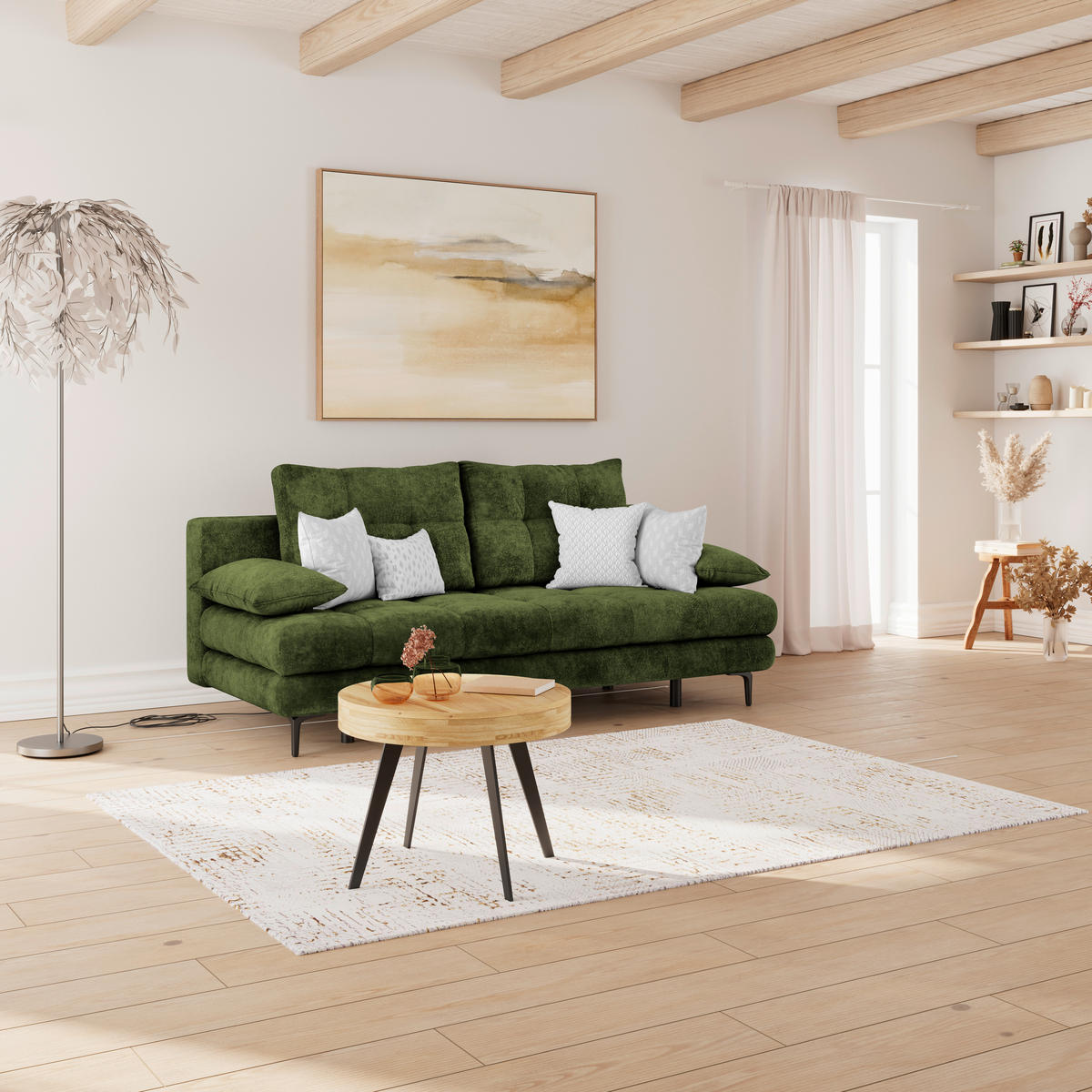 SCHLAFSOFA  mit Liegefunktion, Schlafen auf Sitzhöhe, Rücken echt Chenille Olivgrün  - Schwarz/Olivgrün, KONVENTIONELL, Textil/Metall (203/94/96cm) - Carryhome