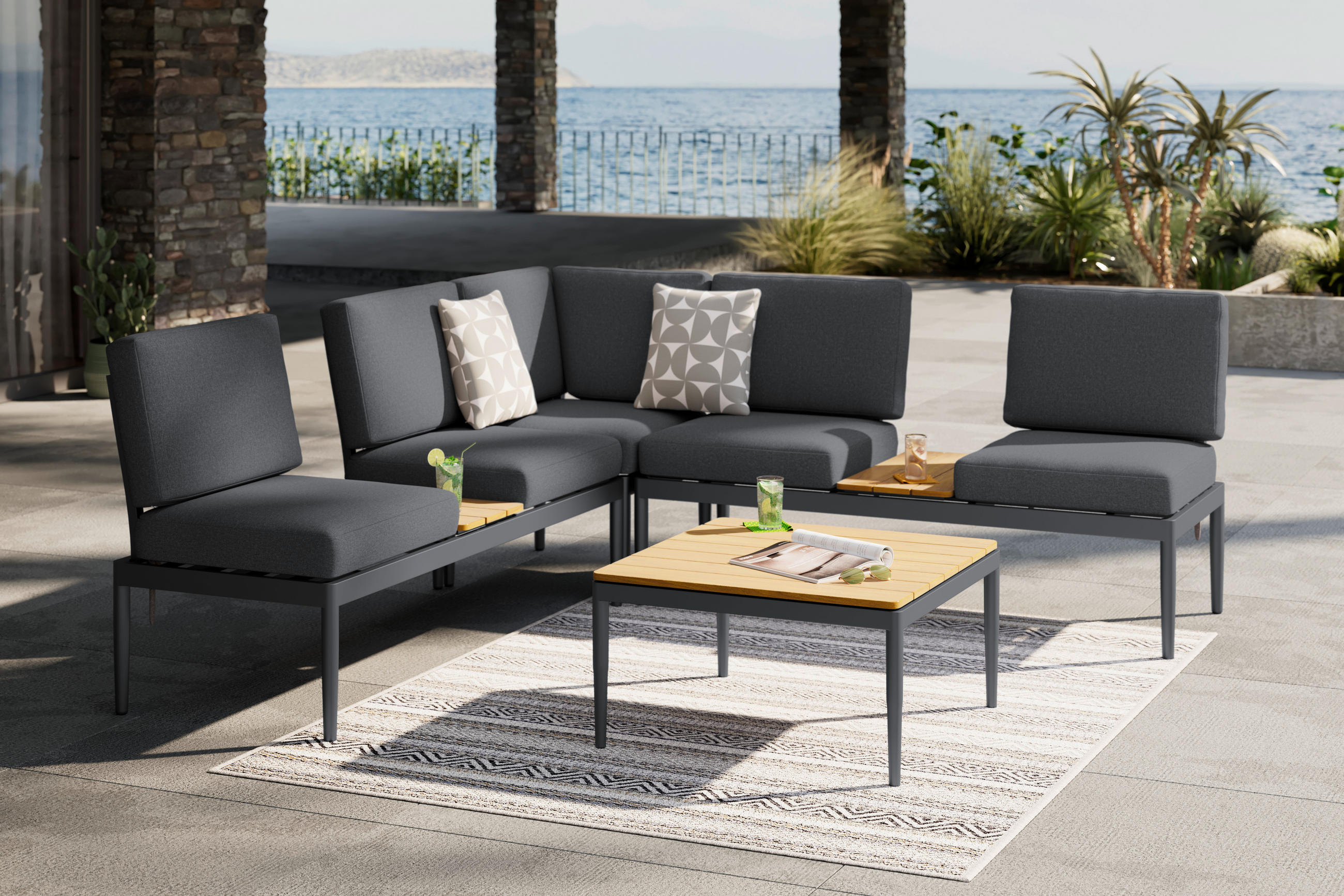 Ambia Garden Loungegarnitur Natur, Dunkelgrau