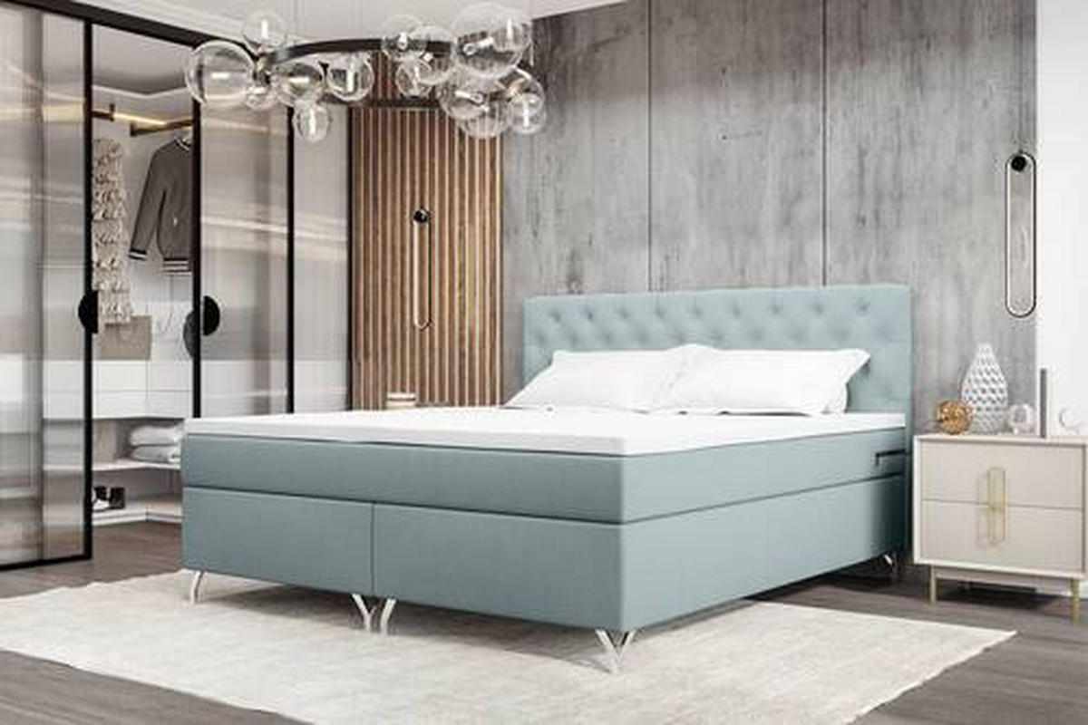 BOXSPRINGBETT 160/200 cm  in Hellgrau  - Chromfarben/Hellgrau, Konventionell, Textil/Metall (160/200cm) - Carryhome