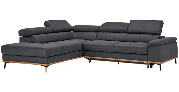 ECKSOFA Dunkelgrau Webstoff - Dunkelgrau/Schwarz, Natur, Holz/Textil (226/282cm) - Novel