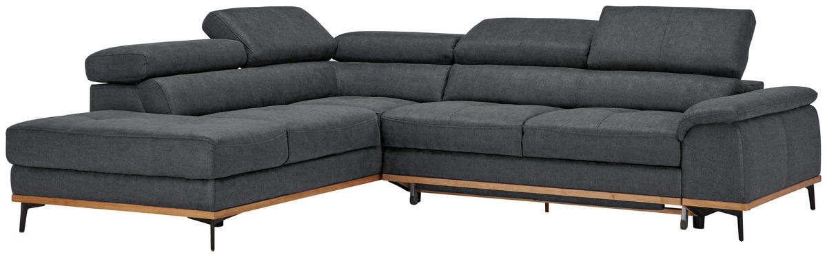 ECKSOFA in Webstoff Dunkelgrau  - Dunkelgrau/Schwarz, Natur, Holz/Textil (226/282cm) - Novel