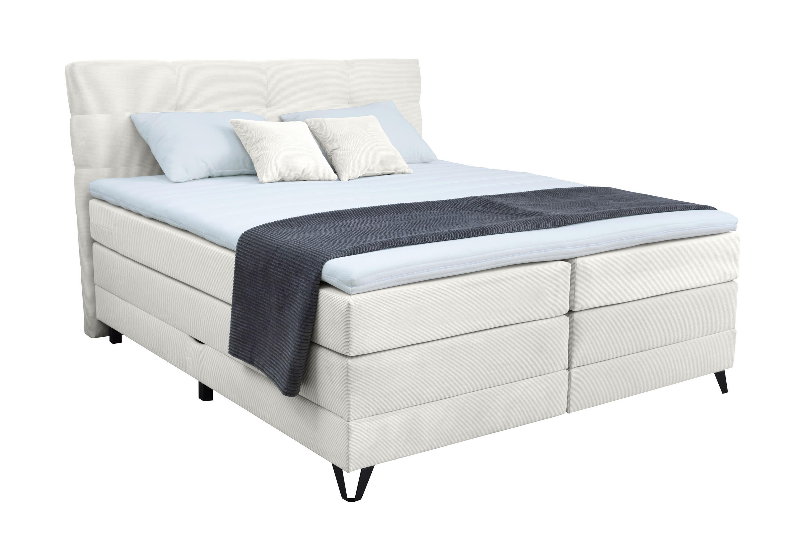 BOXSPRINGBETT 160/200 cm,  in Naturfarben, Bettkasten, Topper, Matratzen, H4 = sehr fest  - Schwarz/Naturfarben, KONVENTIONELL, Textil/Metall (160/200cm) - Boxxx