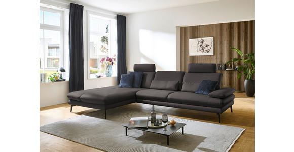 ECKSOFA in Echtleder Grau 195/308 cm - Schwarz/Grau, Design, Leder/Metall (195/308cm) - Dieter Knoll