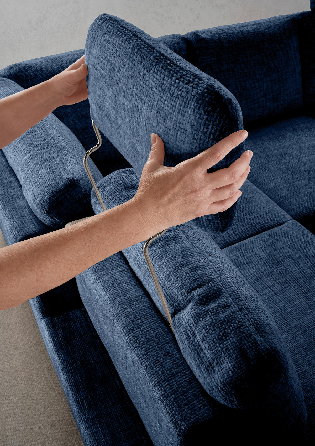 ECKSCHLAFSOFA in Struktur Blau  - Wildeiche/Blau, Modern, Holz/Textil (206/265cm) - Livetastic