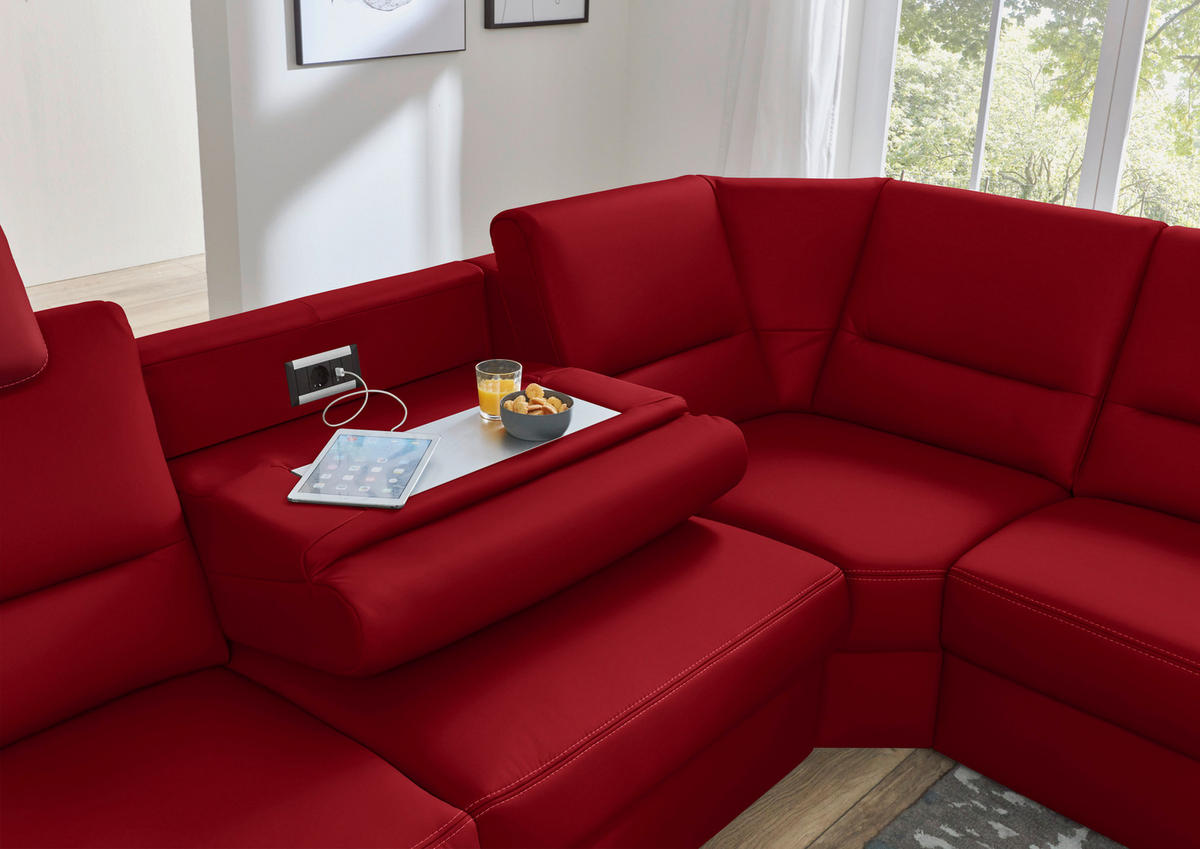 ECKSOFA in Echtleder Rot  - Beige/Rot, Design, Leder/Metall (288/249cm) - Beldomo Premium