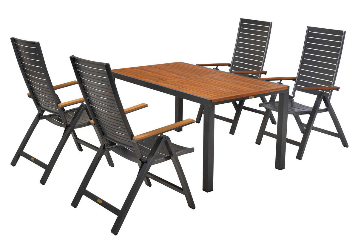 GARTENTISCHGRUPPE AkazieHartholz Aluminium  - Graphitfarben/Naturfarben, KONVENTIONELL, Holz/Kunststoff - Gardenson
