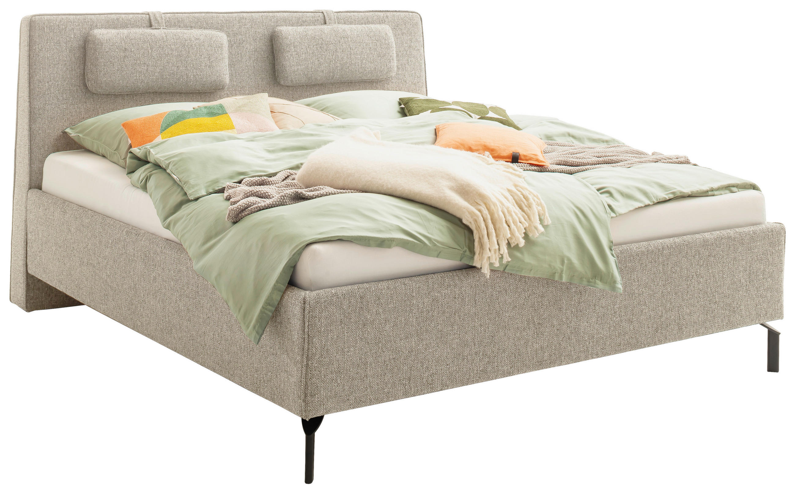 POLSTERBETT 180/200 cm,  in Graubraun, Lattenrost, Bettkasten,  - Birkefarben/Graubraun, Design, Holz/Textil (180/200cm) - Schöner Wohnen