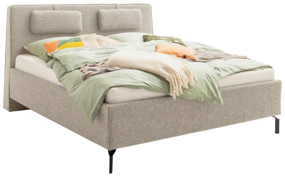 POLSTERBETT 180/200 cm,  in Graubraun, Lattenrost, Bettkasten,  - Birkefarben/Graubraun, Design, Holz/Textil (180/200cm) - Schöner Wohnen