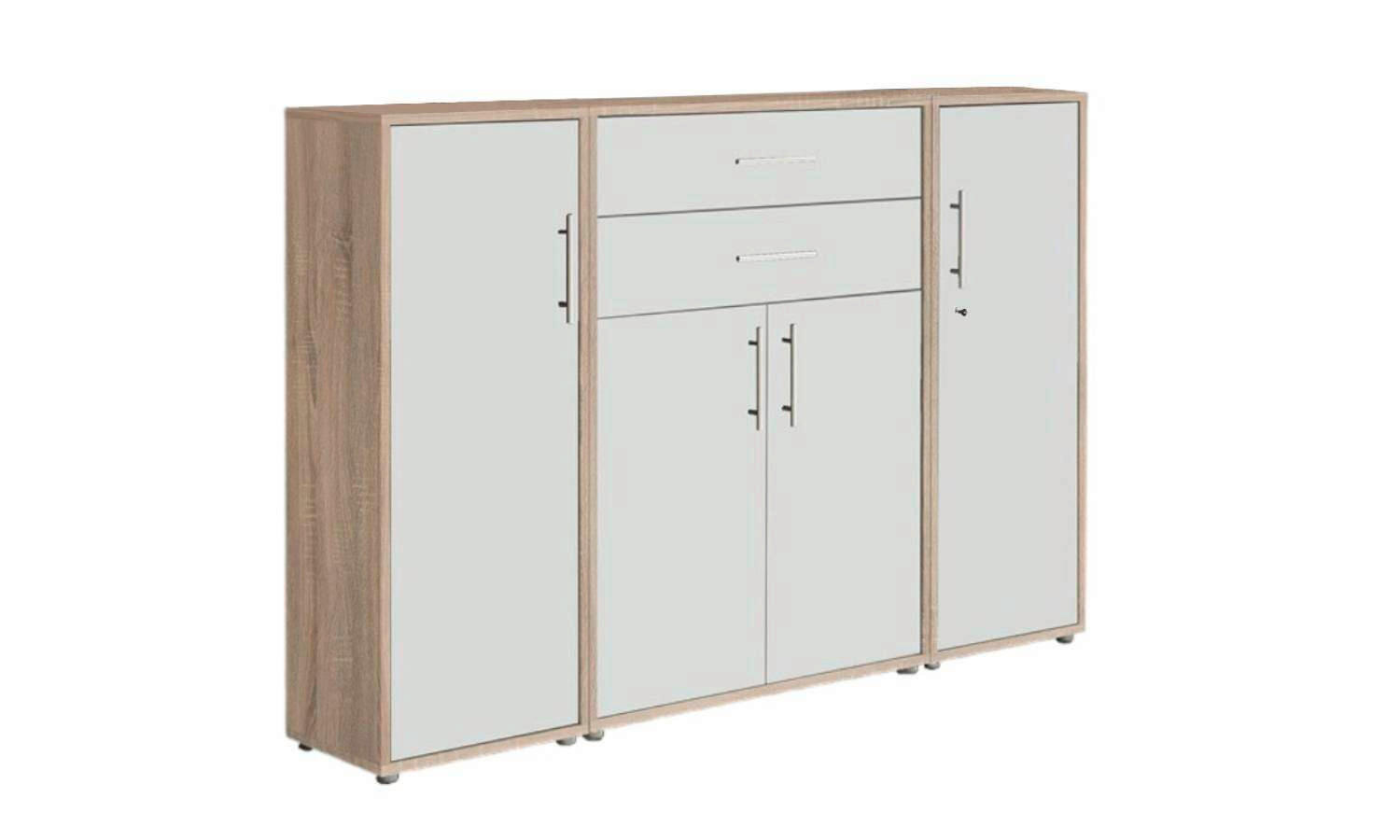 AKTENSCHRANK Weiß, Sonoma Eiche  - Weiß/Sonoma Eiche, MODERN, Holzwerkstoff (172,6/113,6/33cm) - MID.YOU