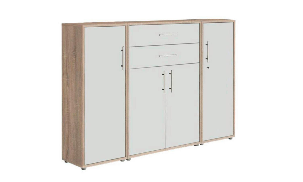 AKTENSCHRANK Sonoma Eiche, Weiß  - Weiß/Sonoma Eiche, MODERN, Holzwerkstoff (172,6/113,6/33cm) - MID.YOU