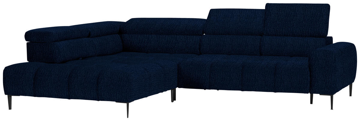 ECKSOFA Dunkelblau Samt, Webstoff  - Schwarz/Dunkelblau, Design, Textil/Metall (216/300cm) - Welnova