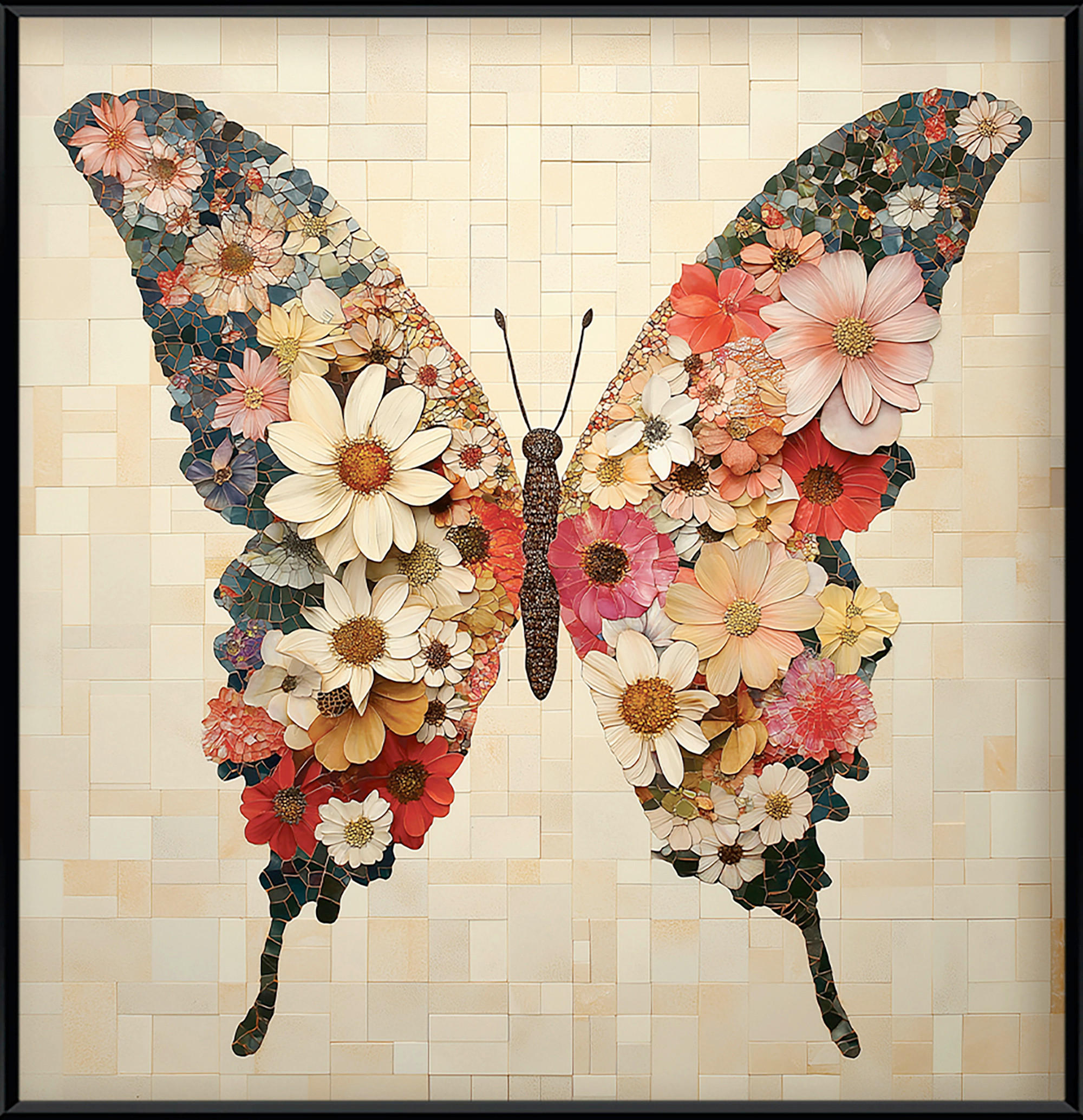 Euroart Metallbild Floral Butterfly Mehrfarbig 30x30x2 cm