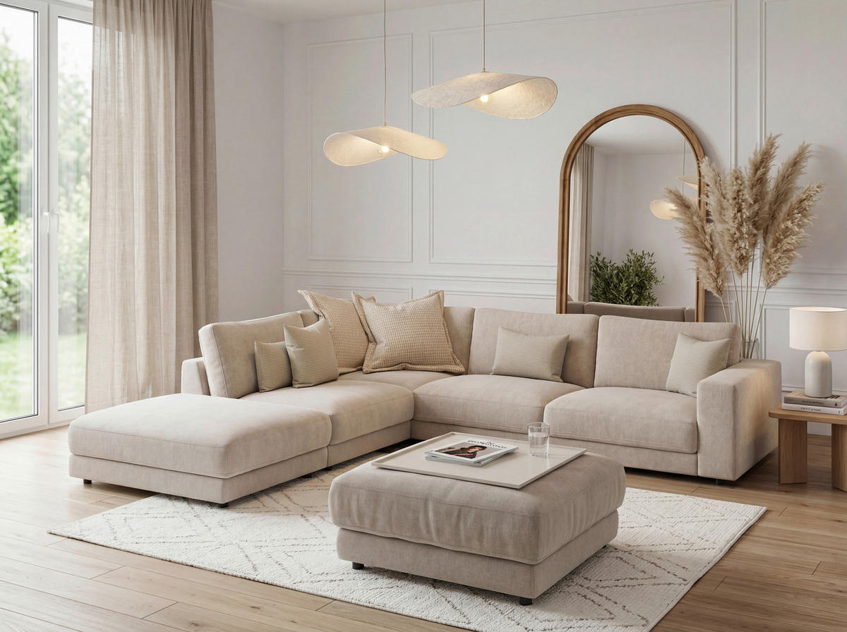 ECKSOFA Naturfarben Chenille  - Schwarz/Naturfarben, Design, Kunststoff/Textil (240/313cm) - Pure Home Lifestyle