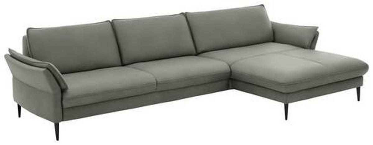 ECKSOFA in Echtleder Grau  - Schwarz/Grau, Design, Leder/Metall (334/172cm) - Valdera