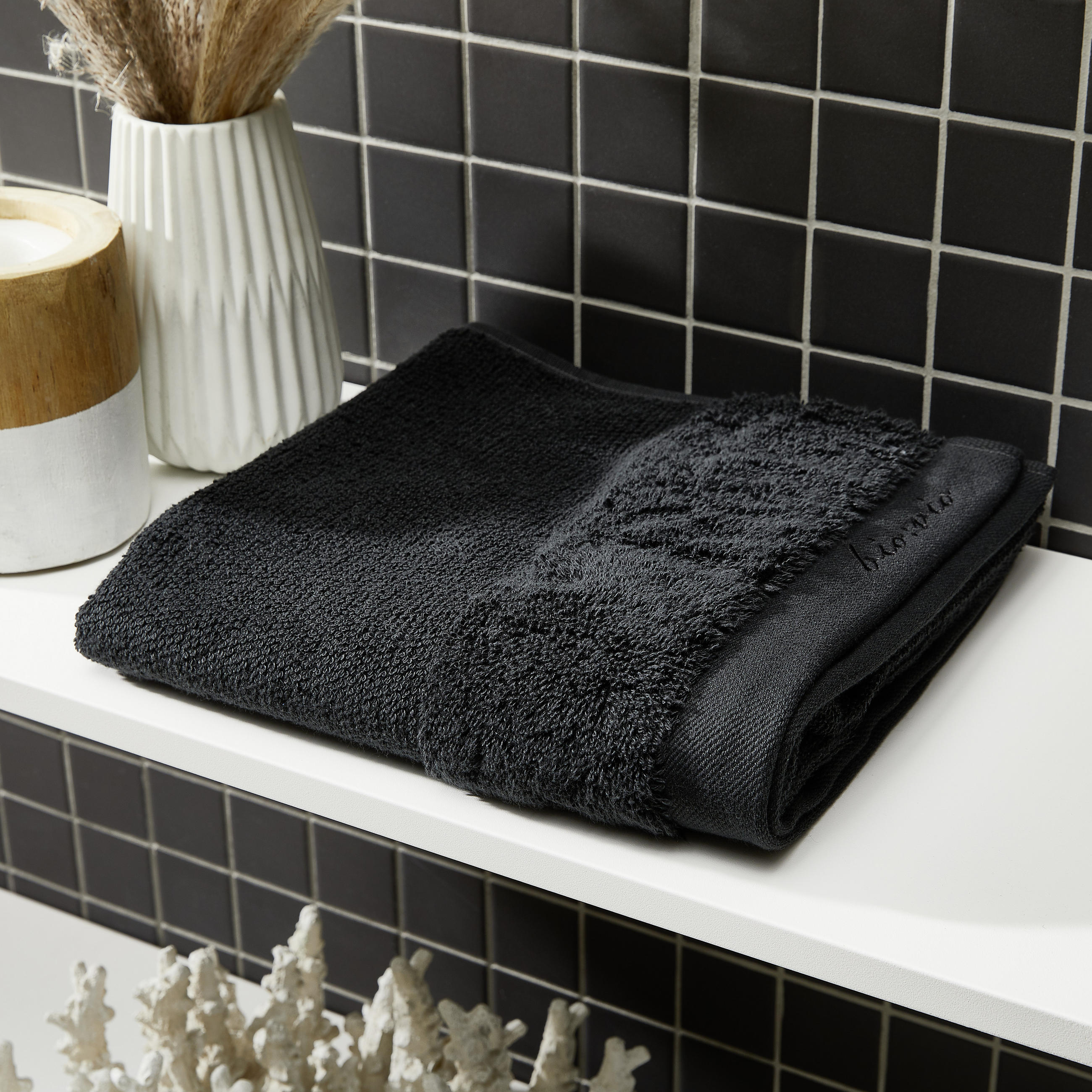 RUČNÍK, 50/100 cm, černá - černá, Natur, textil (50/100cm) - Bio:Vio
