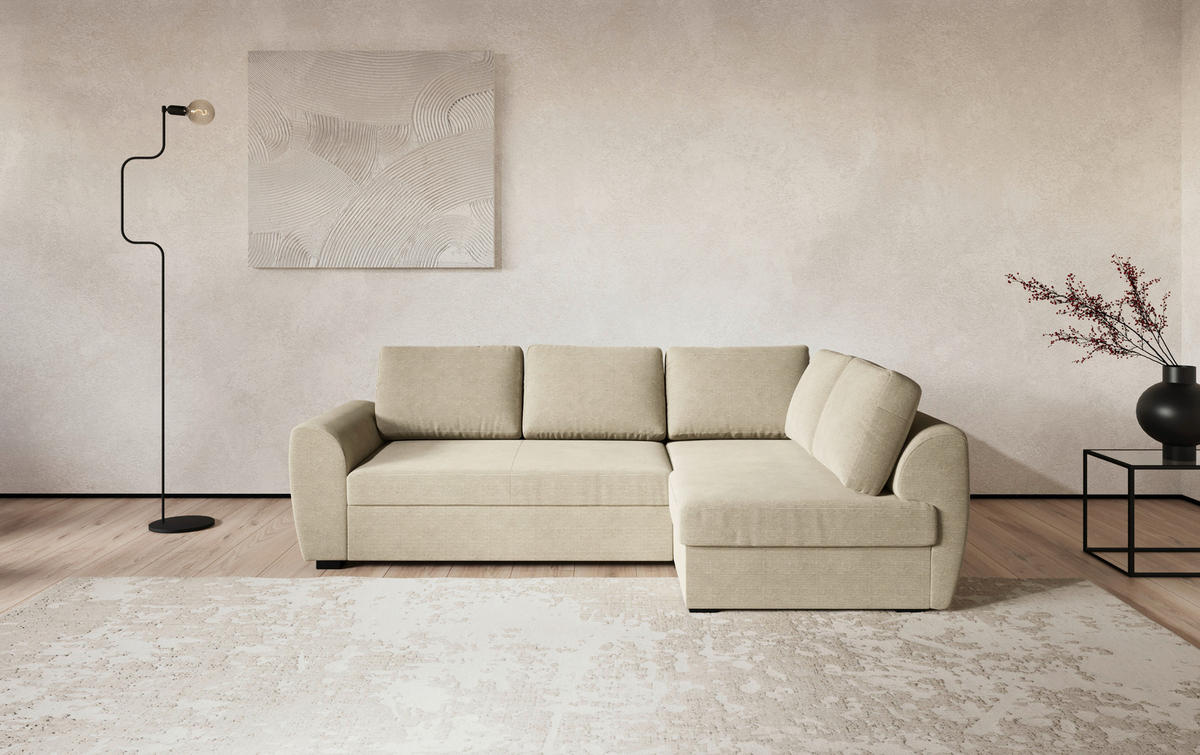 KUTNA GARNITURA tekstil  bež   - bež/crna, Trend, tekstil/plastika (253/154cm) - MID.YOU
