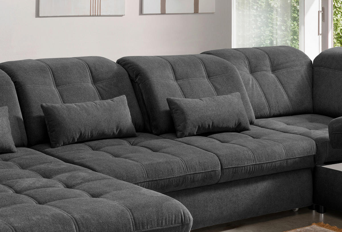 WOHNLANDSCHAFT in Chenille Anthrazit  - Anthrazit/Schwarz, Modern, Textil/Metall (184/387/252cm) - Livetastic