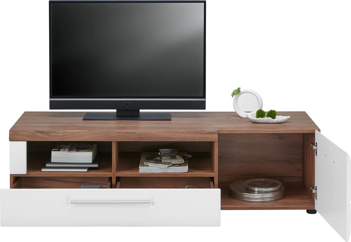 TV-ELEMENT bela, barve hrasta  - barve kroma/barve hrasta, Design, umetna masa/leseni material (149/41/50cm) - Xora