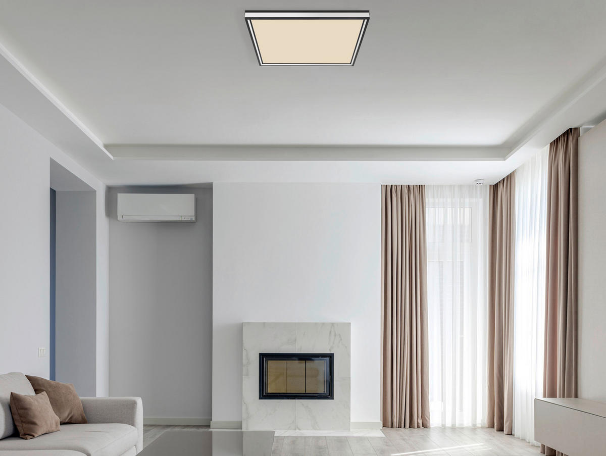 STROPNÉ LED SVIETIDLO, 45/45/8 cm - čierna/opálová, Basics, kov/plast (45/45/8cm)